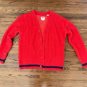 Levi’s Fuzzy Cardigan in Red with Navy Detail | Men’s X-Small Relaxed Fit